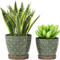 Docrin Dark Green Ceramic Planter Set - 6.6"+5.5" Indoor Outdoor Pots with Drainage Holes & Saucers for Home Office Decor