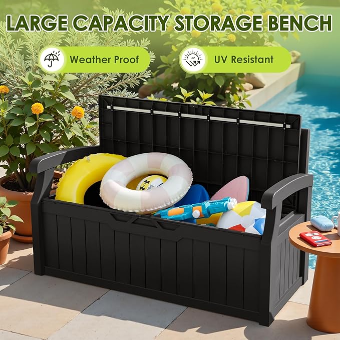 Bench with 80-Gallon Hidden Storage, Resin Build, Dark Black