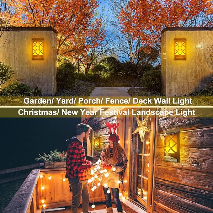 Wall Lights 6 Pack, Black Solar Flickering Flame, IP65 Waterproof