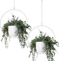 2 Pack Hanging Planters for Indoor Outdoor Plants Modern Metal Plant Hangers, Wall and Ceiling Hanging Plants Baskets Mid Century Minimalist Flower Pots Home Decor (White)