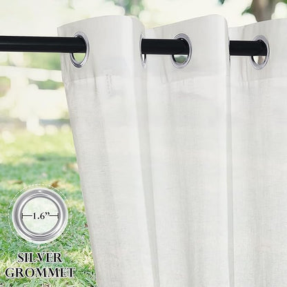 RYB HOME Linen Sheer Outdoor Curtains 84 inch Length 2 Panels Set, Lightweight Waterproof Grommet Top Burlap Linen Panels for Patio, Pergola, Porch, W52 x L84 Inch, 1 Pack with Tieback Ropes