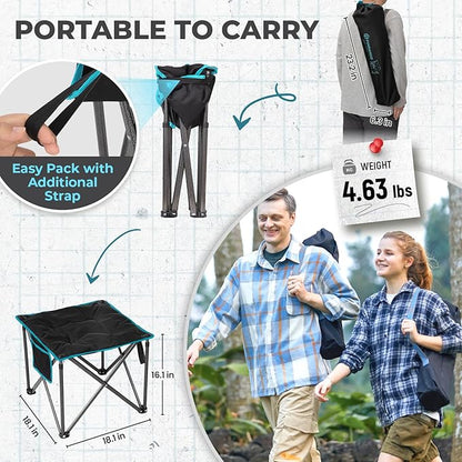 FUNDANGO Oversized Camping Stool for adults, 2 Pack Thick Padded 18.1 Inch Folding Ottoman Foot Rest, 440 Lbs Heavy Duty Outdoor Camp Chairs with Anti-Slip Foots & Carry Bag for Fishing Travel (Black)