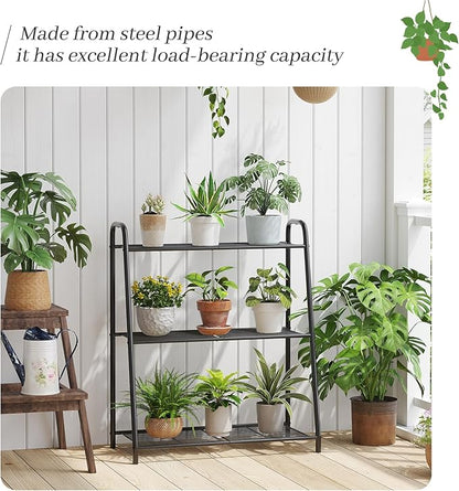 Metal Plant Stand Indoor Outdoor for Multiple Plants,3 Tier Plant Shelf,Large Heavy Duty Flower Holder Ladder Plant for Living Room, Patio, Balcony (Black)