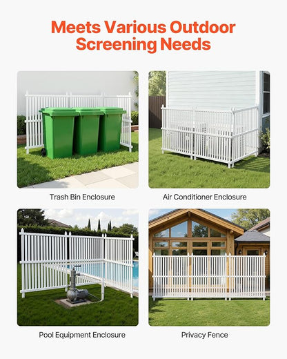 VEVOR 3 Panels Outdoor Privacy Screen, 36 x 45 in Air Conditioner Fence with 19.7 in Ground Stakes, Pool Equipment Enclosure, Strip Vinyl Privacy Fence, Ideal for Trash Can and A/C Units, White