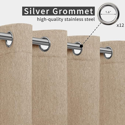 Easy-Going Linen Look Outdoor Curtains Waterproof Windproof Porch Curtains, Soft Thicken Outdoor Privacy Curtains for Patio, Gazebo, Grommet Top and Tab Bottom Drape, 1 Panel, 110x84 inch, Beige