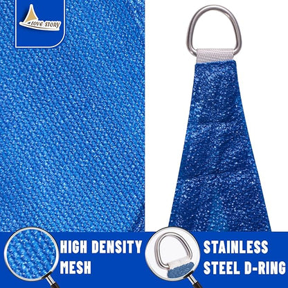 LOVE STORY 16' x 16' x 16' Triangle Blue Sun Shade Sail Canopy UV Block for Outdoor Patio Garden Backyard