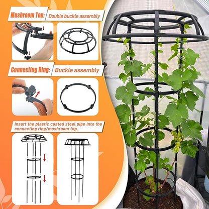 65 Inch Garden Trellis for Climbing Plants Outdoor, Mushroom Top Trellis for Potted Plants, Vines, Roses, Clematis, and Vegetables, Plant Trellis Support 2 Pack