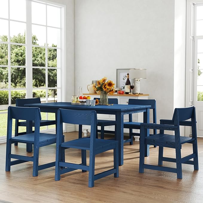 9 Piece Outdoor Dining Table Set for 8 HIPS Patio Dining Sets with Umbrella Hole Outdoor Furniture All Weather Patio Furniture Set for Outside Deck Backyard Poolside Garden, Deep Blue