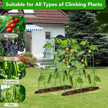 Cucumber Trellis for Raised Bed, U-Shape Garden Trellis for Climbing Plants Outdoor, Metal Arch Vegetables Trellis, Plant Support for Grape Vine Beans Squash Peas Flower