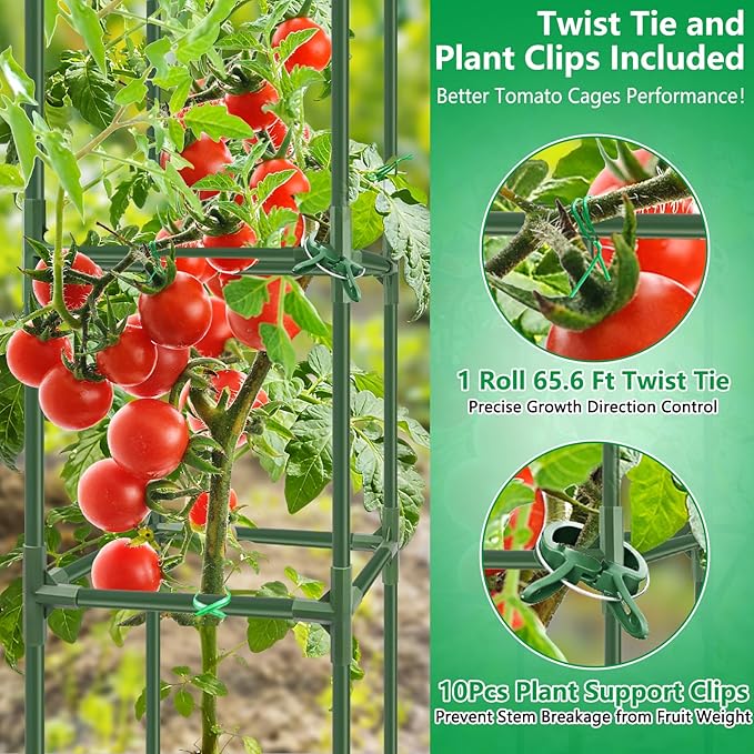 3 Pack Square Tomato Cages, 49'' Tall Heavy Duty Steel Tomato Trellis Kit for Garden, Plant Support Tower Stakes Cucumber Pepper Trellis for Climbing Vegetable Flowers