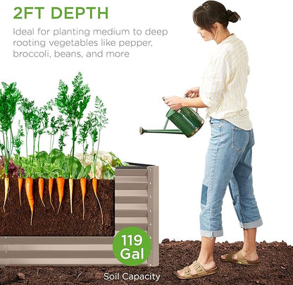Best Choice Products 4x2x2ft Outdoor Metal Raised Garden Bed, Deep Root Box Planter for Vegetables, Flowers, Herbs, 119 Gallon Capacity, 100% Non Toxic Materials - Taupe
