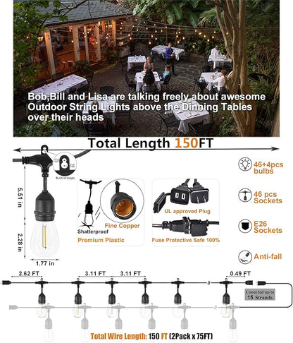 String Lights 150 Ft Warm White LED Shatterproof Outdoor