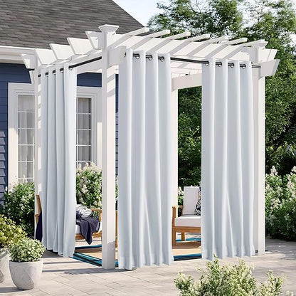 NICETOWN 2 Panels Outdoor Curtains with Grommet & Back Tab on top and Bottom for Patio Waterproof, Windproof Privacy Cold & Heat Blocking for Cabana/Gazebo with Fixed Rope, W46 x L80, Greyish White