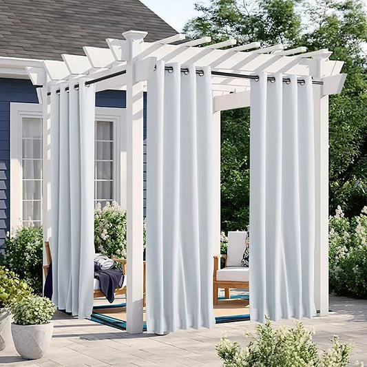 NICETOWN 2 Panels Outdoor Curtains with Grommet & Back Tab on top and Bottom for Patio Waterproof, Windproof Privacy Cold & Heat Blocking for Cabana/Gazebo with Fixed Rope, W46 x L80, Greyish White