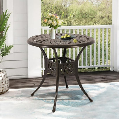 Patio Dining Table,Cast Aluminum Patio Table with Umbrella Hole, Outdoor Bistro Table for Backyard, Garden, Patio