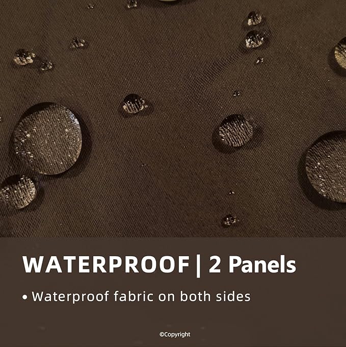 Water Proof Outside Curtains with Grommet Top for Porch, Thermal Insulated Washable Light Block Outdoor Divider Drapes for Patio Gazebo Deck Pool Area Pergola Cabana (W84 x L120, Brown, 2 Panels)