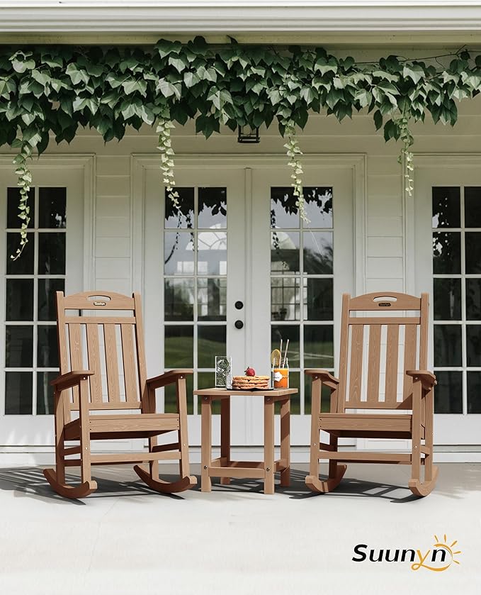 Teak Outdoor Rocking Chair, HDPE, 380 lb Capacity