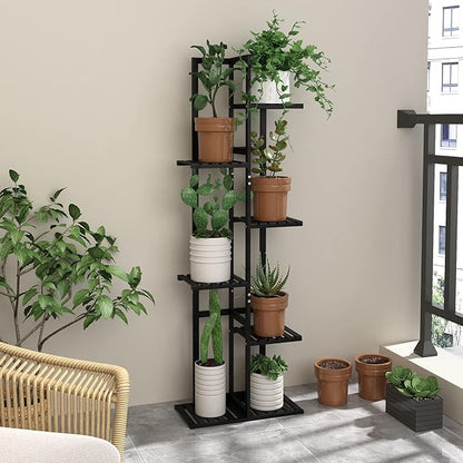 Laiensia Bamboo Plant Stand Rack 6 Tier,Multiple Stand Holder Shelf Rack, Indoor&Outdoor Planter Display Shelves for Patio Garden, Living Room, Corner Balcony and Bedroom,Black