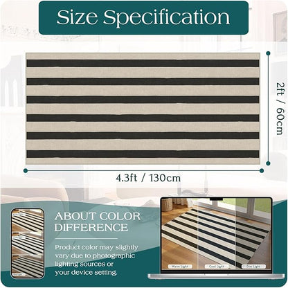 Outdoor Rug Door Mat, Black and White Stripe, 2 x 4.3 ft