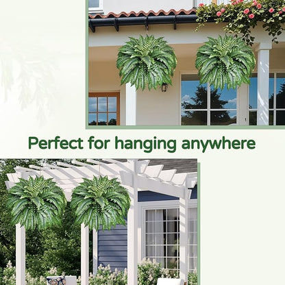 2 Pack Large 88 Leaves Artificial Ferns for Outdoors Look Real, Fake Large Faux Boston Ferns for Outdoor Planter Realistic UV Resistant Artificial Fake Plants for Porch Patio Hanging 47 inch