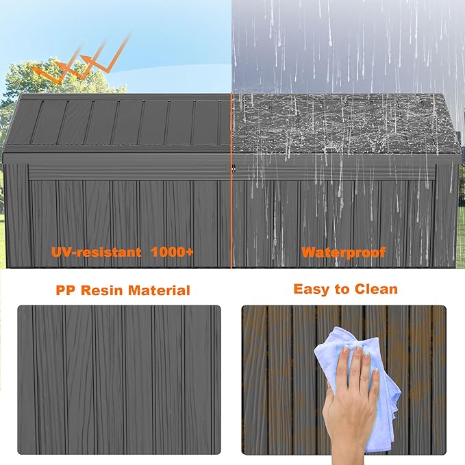 Deck Box, 150 Gallon Black Resin Outdoor Storage with Handles