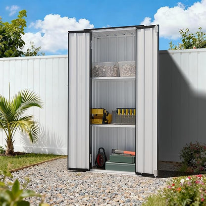 Aoxun 2.5’x1.5’ Outdoor Storage Cabinet, Outdoor Metal Storage Shed with 2 Adjustable Shelves & Lockable Doors, Vertical Tool Shed for Patio Garden, Garage, Porch, Black