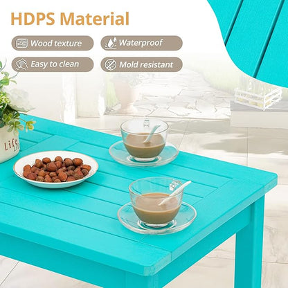 LUE BONA Outdoor Coffee Table Rectangle, HDPS Patio Coffee Tables for Outside, All Weather Patio Coffee Table with Slatted Tabletop for Deck, Garden, Balcony, Indoor or Outdoor Use, Aruba Blue