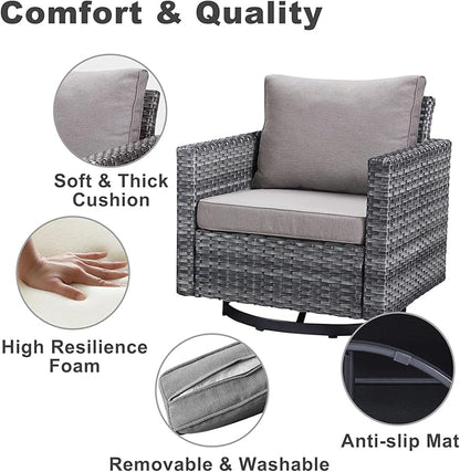 Belord 6 Piece Outdoor Furniture Patio Wicker Sofa Set, Oversize Outdoor Swivel Rocker Chairs with Rattan Ottomans, Conversation Sets Patio Furniture Come with Removable Washable Cushion Grey