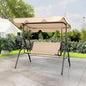 Porch Swing, 3-Person Beige Patio Swing with Adjustable Canopy