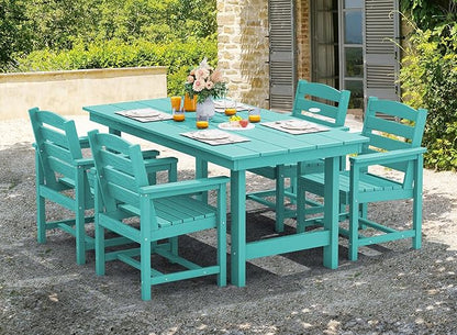 SERWALL Patio Table Set, 5-Piece Outdoor HDPE Furniture with Umbrella Hole, All Weather Dining Table and Chairs for Lawn, Garden, Poolside, Aruba