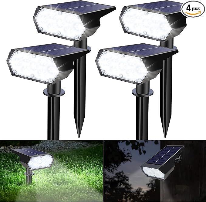 LYHOPE Solar Spot Light Outdoor, 49 LED Lights for Outside, 2 Modes Solar Powered Spotlights, Waterproof Pathway Light for Garden Yard Walkway Driveway Landscape Decorations (4 Pack-Cool White)