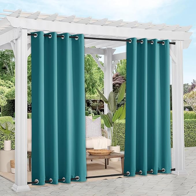 NICETOWN 2 Panels Peacock Teal Outdoor Curtains for Patio Waterproof, Rustproof Grommet Top & Bottom Thermal Insulated Keep Rain Out Blackout Weighted Wind Break Drapes for Pergola, W52 x L108