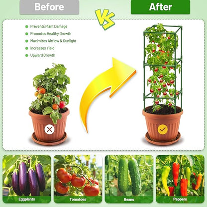 Legigo 6 Pack Square Tomato Cages for Garden- Up to 45 Inch Tomato Trellis Plant Cages Support, Tomato Stakes and Supports Cage for Climbing Vegetables Raised Garden Bed Cucumbers Peppers Flowers