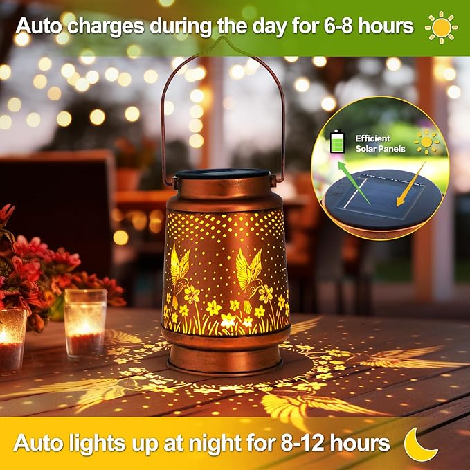 2 Pack Hummingbird Birthday Gifts for Women Mom Grandma Solar Lanterns Outdoor Waterproof Garden Decor Hanging LED Decorative Light for Patio Yard Lawn Gardening Gifts