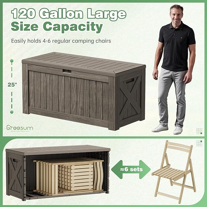 Deck Box, 120 Gallon Outdoor Storage Bin with Lid in Coffee Finish
