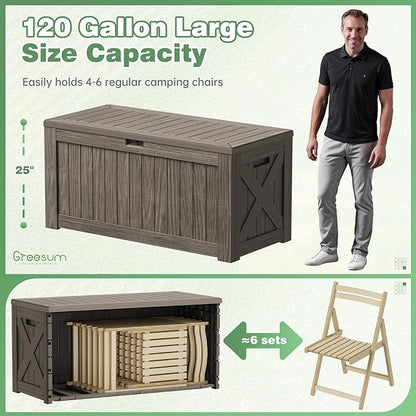 Deck Box, 120 Gallon Outdoor Storage Bin with Lid in Coffee Finish