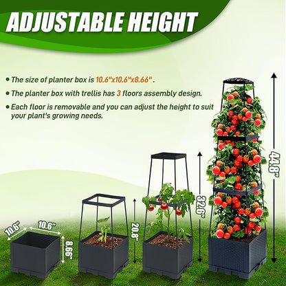 2 Packs Raised Garden Bed Tomato Planter Box with Trellis,44.8" Self-Watering Tomato Cage with Trapezoidal Trellis for Climbing Plants Flowers Vegetables Vine in Patio Garden Indoor Outdoor