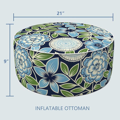 LVTXIII Inflatable Stool Ottoman Footrest with Handle, Decorative Fade-Resistant Foot Stool, Indoor or Outdoor Pouf for Home Garden and Camping Use, 21x21x9, Azure Botanical Symphony‌