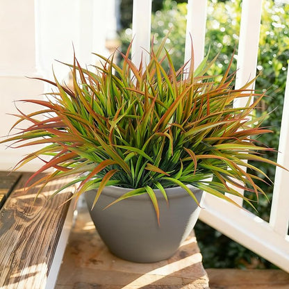 Ivydale 12Pcs Artificial Plants Outdoor Fake Plastic Grass Spring Decor UV Resistant Faux Greenery Stems Bushes Outside Fake Plants for Planters Patio Porch Window Box Pathway Garden Home Decor Yellow