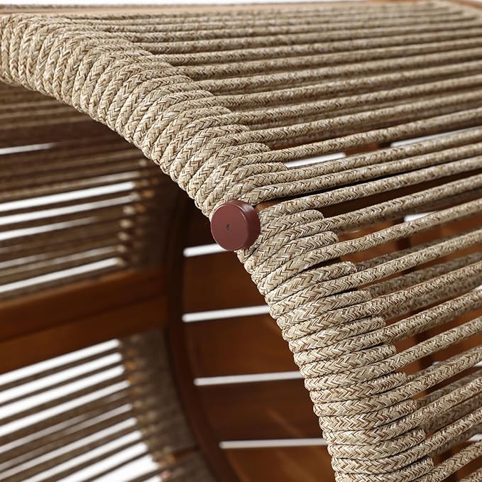 LuxenHome Outdoor Coffee Table, 17'' Tall Rope Modern Acacia Wood Outdoor Side Table for Patio, Garden Accent Round End Tables for Outside, Wooden Drum Table Indoor and Outdoor