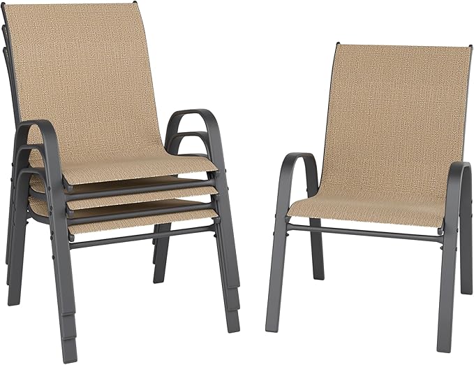 Patio Dining Chairs Set of 4 in Brown with Steel A-Frame