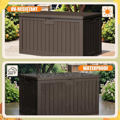 Deck Box, 240 Gallon Lockable Outdoor Storage in Brown