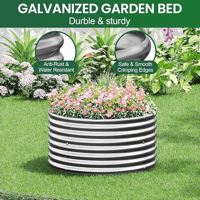 5 Pack 2x2FT Round Corrugated Galvanized Steel Raised Garden Bed Outdoor, Metal Above Ground Garden Bed for Vegetables and Flowers, Raised Beds for Gardening-2x2FTx10Inch