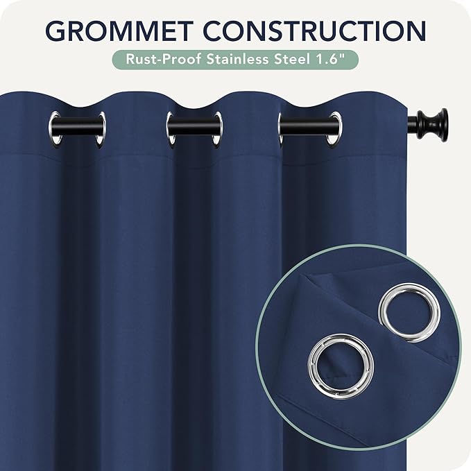 Outdoor Curtains for Patio Waterproof 6 Panels - Windproof, Privacy, Weatherproof Outside Drapes for Gazebo Pergola Porch, Grommet Top and Tab Bottom, 54x95 Inch, Navy