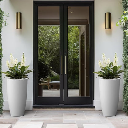 Kante 23.6" H Pure White Finish Concrete Tall Planters Large Outdoor Indoor Decorative Plant Pots with Drainage Hole and Rubber Plug, Modern Tapered Style for Home and Garden
