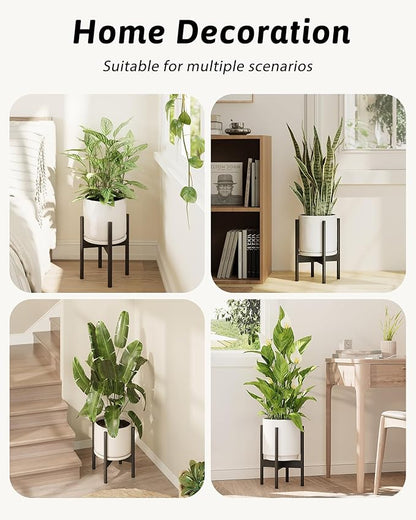 Adjustable Plant Stand Indoor, Bamboo Plant Stand Fits 8 9 10 11 12 Inches, Small Corner Planter Holder for Indoor Plants, Single Floor Plant Stands for Living Room Balcony, Pure Black