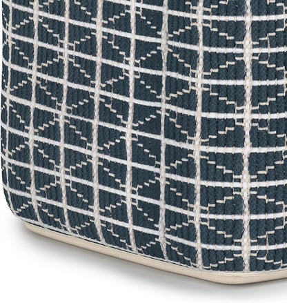 SIMPLIHOME Noreen Boho Square Pouf in Dark Blue and White Handloom Woven Pattern for the Living Room, Bedroom and Kids Room