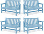 SERWALL Outdoor Bench, HDPE Outdoor Benches Weatherproof, 2-Person Garden Bench with 660 lbs Weight Capacity, Patio Benches for Outdoors, Garden, Porch, Backyard and Park, Light Blue, 4 Pack