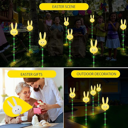 Easter Decorations Outdoor - Set of 3PCS Easter Gifts Decor with Cute Bunny Lights,Unique Housewarming Outside Gifts,Waterproof Solar Garden Stake Lights for Yard/Lawn/Birthday Decor
