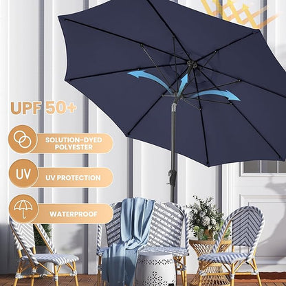 Ayge 9FT Large Outdoor Patio Umbrella Market Table Umbrella-UV Resistant, Easy Push Button Tilt and Crank, 8 Sturdy Fiberglass Ribs Heavy-Duty Pool Umbrella for Deck, Backyard,Garden,Navy